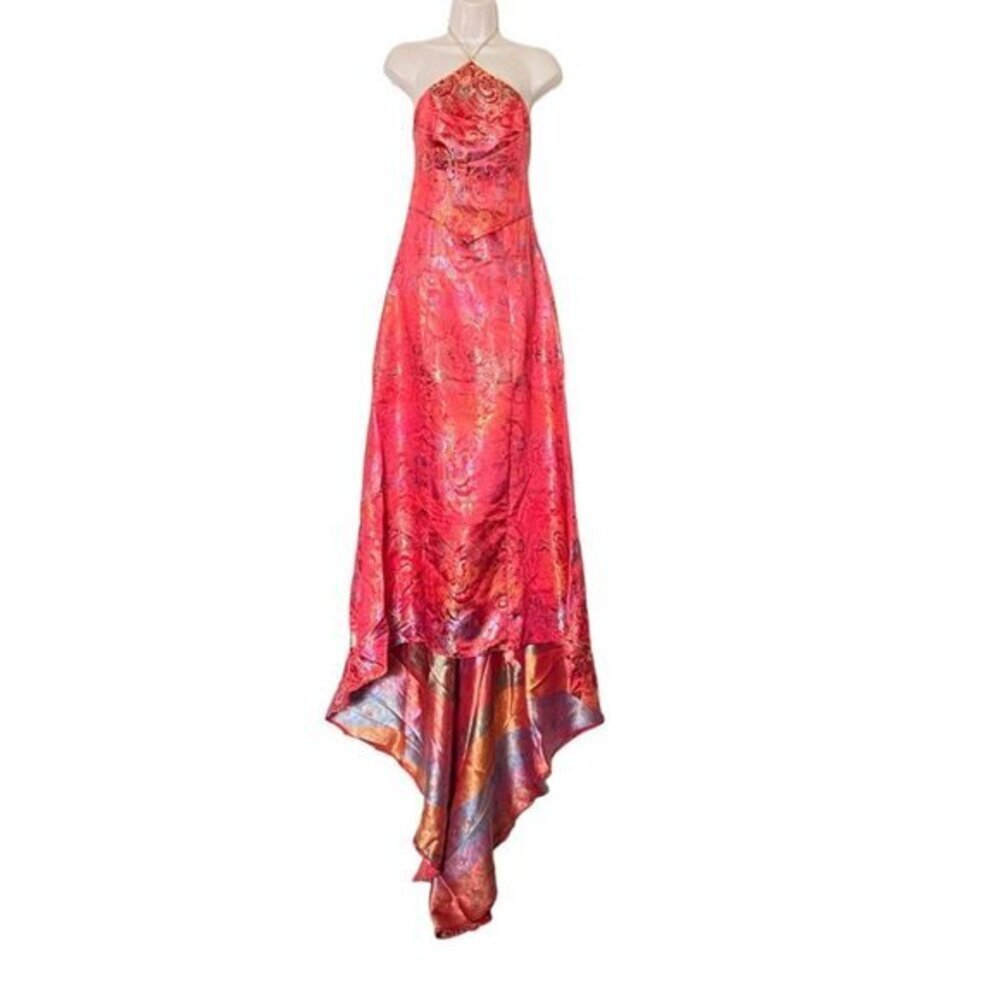 Handmade Silk Brocade Evening Dress Long Elegant Red Carpet Gown With Train